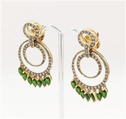 14K 14g Solid Yellow Gold Chandelier Emerald Double Hoop Drop Dangle Earrings